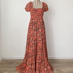 FREE PEOPLE - Floral Getaway Midi Dress Black Combo